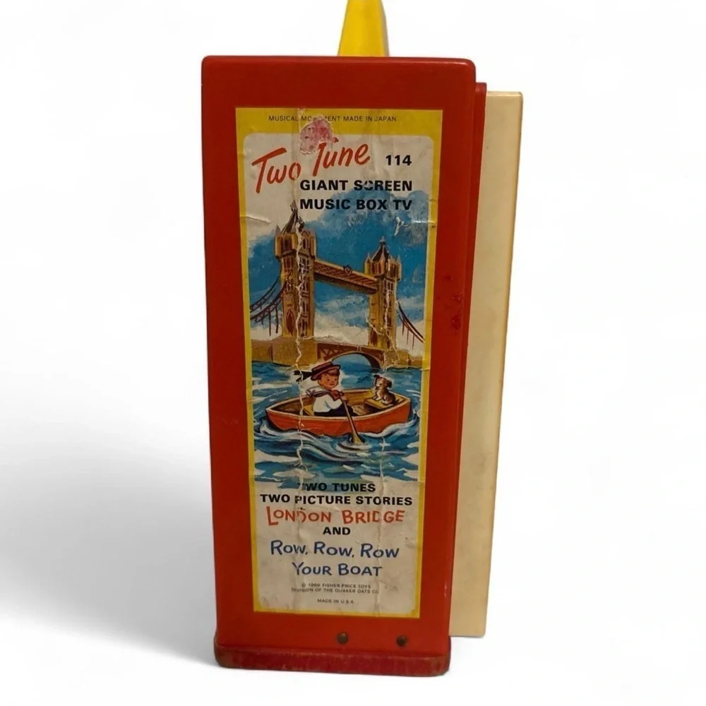 Vintage 1964 Fisher Price Two Tune Music Box TV #114 Row Row Boat Works